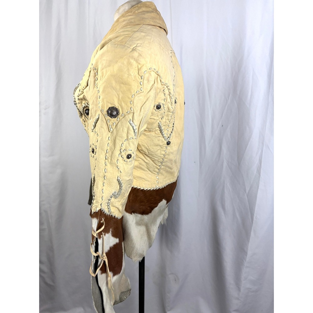 Vtg Michelle Julene Couture Leather Jacket Cowhide Western Beaded Whipstitch S - Picture 11 of 16
